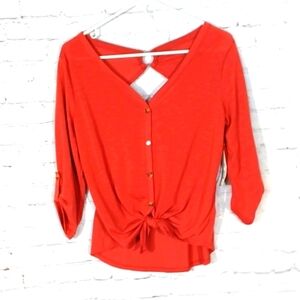 No Boundries Woman's Orange‎ Tie  Front Top S  NWT